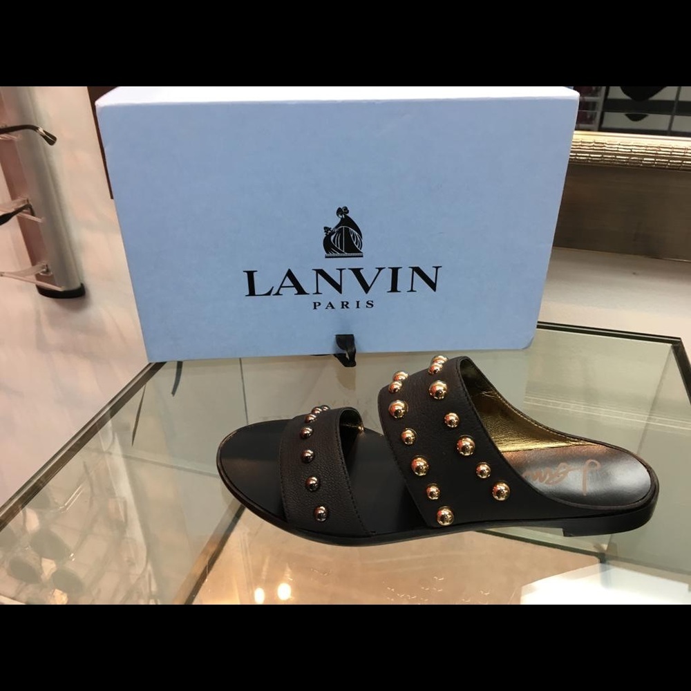 Lanvin Black Sandals with Gold Stud Accent